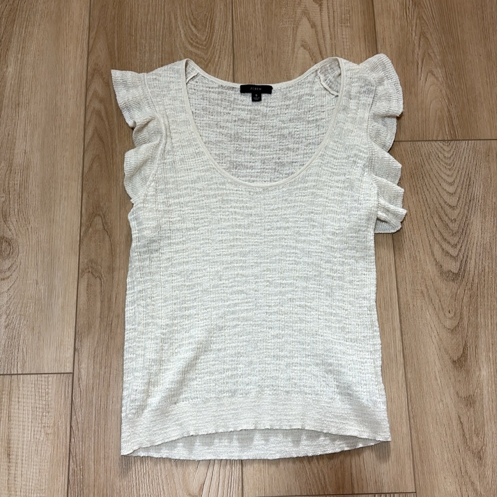 J. Crew Linen Blend Ruffle Sleeve Sweater Tank Small